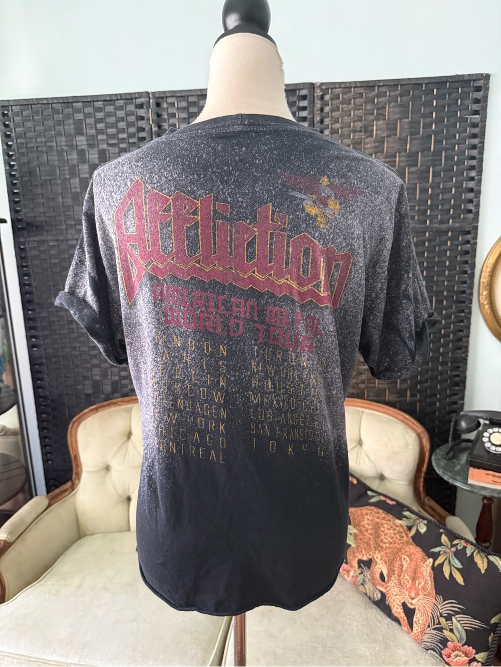 🎸 Affliction American Metal World Tour Lace Up Graphic Tee Medium Grunge Goth - Picture 9 of 13
